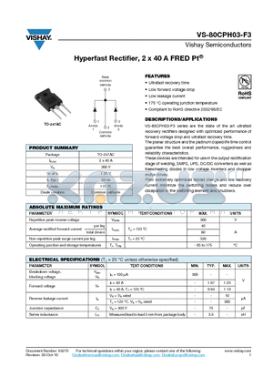 80CPH03-F3 datasheet - Hyperfast Rectifier, 2 x 40 A FRED Pt