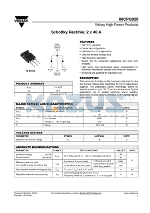 80CPQ020 datasheet - Schottky Rectifier, 2 x 40 A