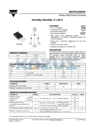 80CPQ150PBF datasheet - Schottky Rectifier, 2 x 40 A