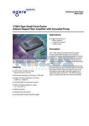 1738UBA datasheet - 1738U-Type Small Form-Factor Erbium-Doped Fiber Amplifier with Uncooled Pump