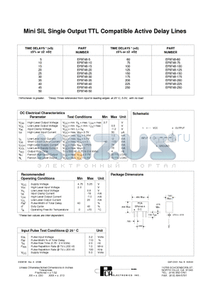 EP9748-150 datasheet - Mini SIL Single Output TTL Compatible Active Delay Lines