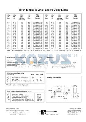 EP9793-0.5 datasheet - 8 Pin Single-in-Line Passive Delay Lines