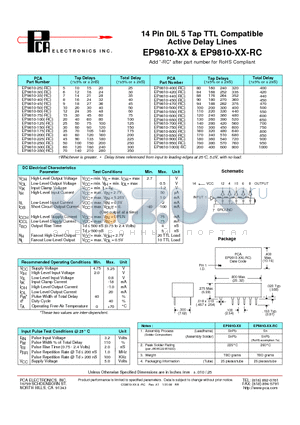 EP9810-1000 datasheet - 14 Pin DIL 5 Tap TTL Compatible Active Delay Lines