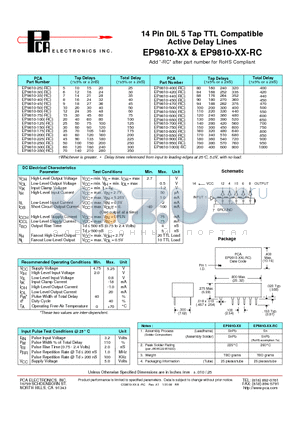 EP9810-400 datasheet - 14 Pin DIL 5 Tap TTL Compatible Active Delay Lines
