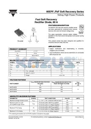 80EPF02 datasheet - Fast Soft Recovery Rectifier Diode, 80 A