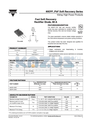 80EPF10 datasheet - Fast Soft Recovery Rectifier Diode, 80 A