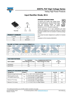 80EPS08PBF datasheet - Input Rectifier Diode, 80 A
