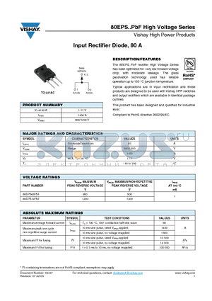 80EPS12PBF datasheet - Input Rectifier Diode, 80 A