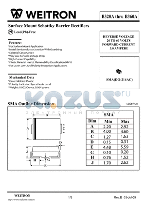 B320A_09 datasheet - Surface Mount Schottky Barrier Rectifiers