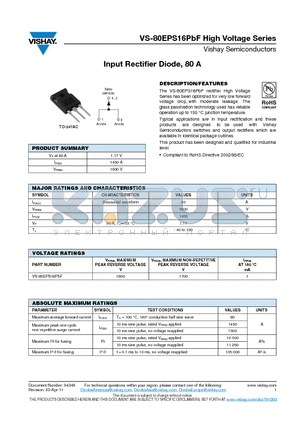 80EPS16 datasheet - Input Rectifier Diode, 80 A