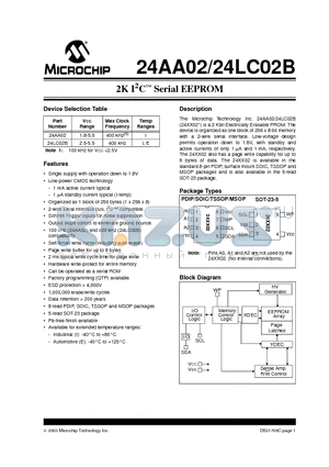 24AA02 datasheet - 2K I2C Serial EEPROM