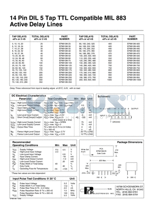 EP9810M-250 datasheet - 14 Pin DIL 5 Tap TTL Compatible MIL 883 Active Delay Lines