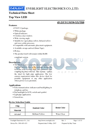 45-21UYC-S530-A3-TR8 datasheet - Top View LED