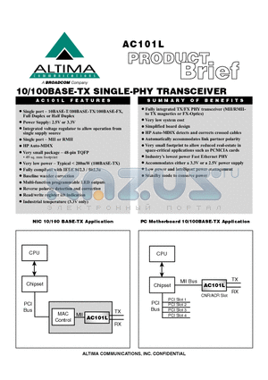 AC101L datasheet - 10 / 100 BASE-TX SINGLE-PHY TRANSCEIVER