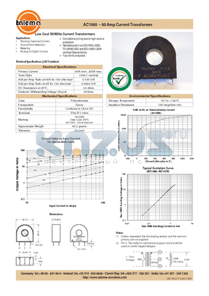 AC1060 datasheet - 60 Amp Current Transformer