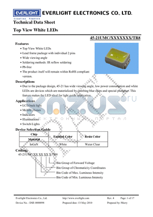 45-21UMC-XXXXXXX-TR8 datasheet - Top View White LEDs