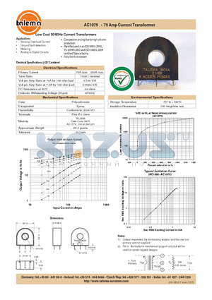 AC1075 datasheet - 75 Amp Current Transformer