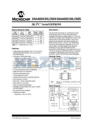 24AA024 datasheet - 2K I2C Serial EEPROM