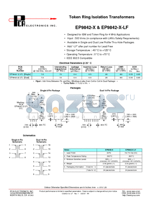 EP9842-1-LF datasheet - Token Ring Isolation Transformers