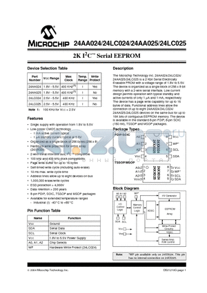 24AA024IST datasheet - 2K I2C Serial EEPROM