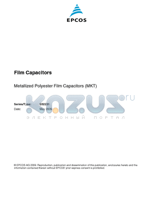 B32231 datasheet - Metallized Polyester Film Capacitors (MKT)