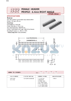 B3222BG1 datasheet - FEMALE HEADER PROFILE : 6.4mm RIGHT ANGLE