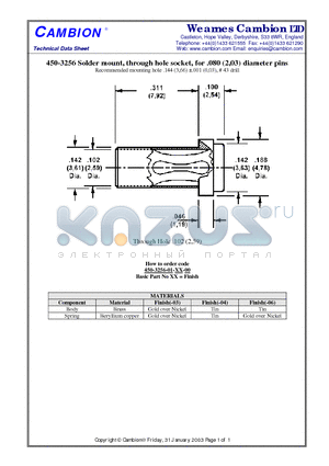 450-3256 datasheet - Solder mount, through hole socket, for .080 (2,03) diameter pins