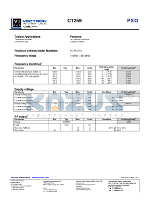 C1259 datasheet - Telecommunication 5x7 ceramic oscillator Universal Clock Enable Function