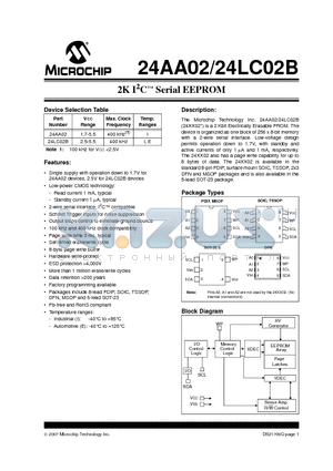 24AA02B-E/MS datasheet - 2K I2C Serial EEPROM