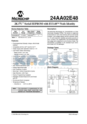 24AA02E48-I/SN datasheet - 2K I2C Serial EEPROM with EUI-48 Node Identity