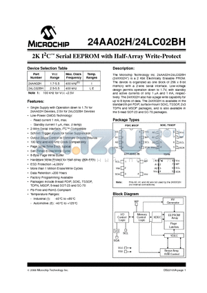 24AA02H-E/LT datasheet - 2K I2C Serial EEPROM with Half-Array Write-Protect