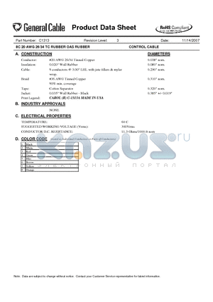 C1313 datasheet - CONTROL CABLE