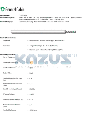 C13202101 datasheet - Hook-Up Wire, PVC Test Lead, No. of Conductors: 1, Gauge Size (AWG): 18