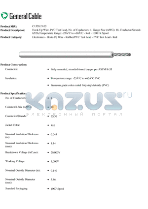 C13202103 datasheet - Hook-Up Wire, PVC Test Lead, No. of Conductors: 1, Gauge Size (AWG): 18