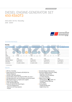 450-XS6DT3 datasheet - Diesel Engine-Generator Set