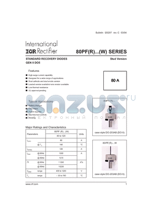 80PFR120 datasheet - STANDARD RECOVERY DIODES