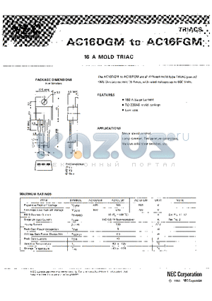 AC16EGM datasheet - 16A MOLD TRIAC