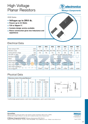 4500 datasheet - HIGH VOLTAGE PLANAR RESISTORS