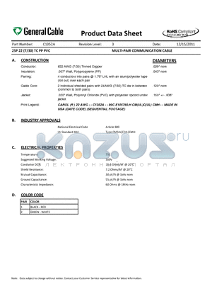 C1352A datasheet - MULTI-PAIR COMMUNICATION CABLE