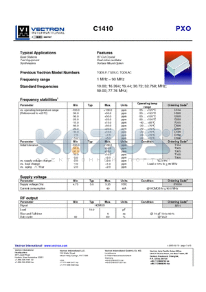 C1410 datasheet - AT-Cut Crystal Dual-inline oscillator Surface Mount Option