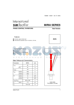 80RIA40 datasheet - PHASE CONTROL THYRISTORS Stud Version