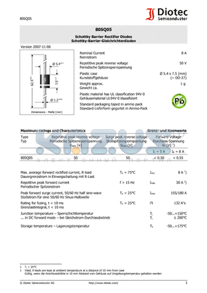 80SQ05 datasheet - Schottky Barrier Rectifier Diodes