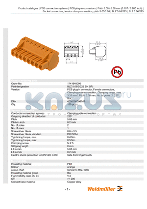 1741640000 datasheet - BLZ 5.08/2/225 SN OR