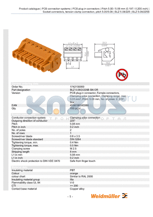 1742100000 datasheet - BLZ 5.08/2/225B SN OR