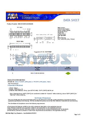 810-22-003-40-001101 datasheet - Interconnect Header Spring-Loaded Header Horizontal Mount Single Row Surface Mount