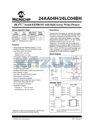 24AA04HT-E/MS datasheet - 4K I2C Serial EEPROM with Half-Array Write-Protect