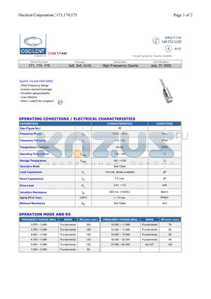 175-60.0M-10-05KO datasheet - High Frequency Quartz