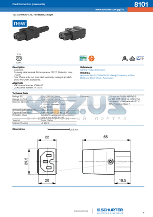 8101 datasheet - IEC Connector C15, Rewireable, Straight