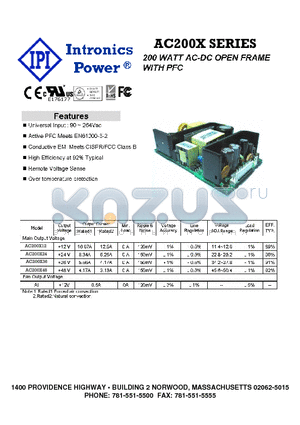 AC200X36 datasheet - 200 WATT AC-DC OPEN FRAME WITH PFC