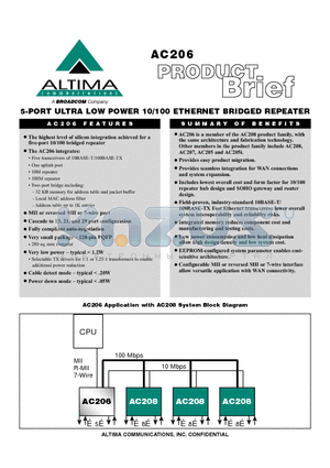 AC206 datasheet - 5 PORT ULTRA LOW POWER 10/100 ETHERNET BRIDGED REPEATER